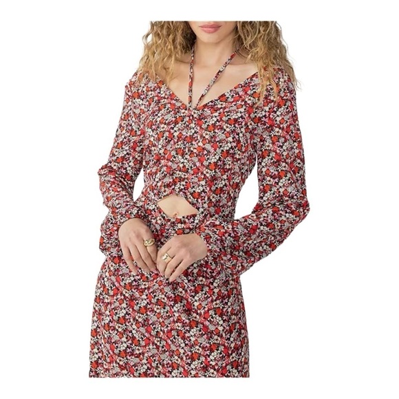 Sanctuary Floral Print Chiffon Halter Neck Long Sleeve Midi Dress NWT - Picture 4 of 9